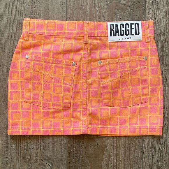 The Ragged Priest Ragged Jeans Doll Retro Square Print Denim Mini Skirt Size 24 - Picture 3 of 6